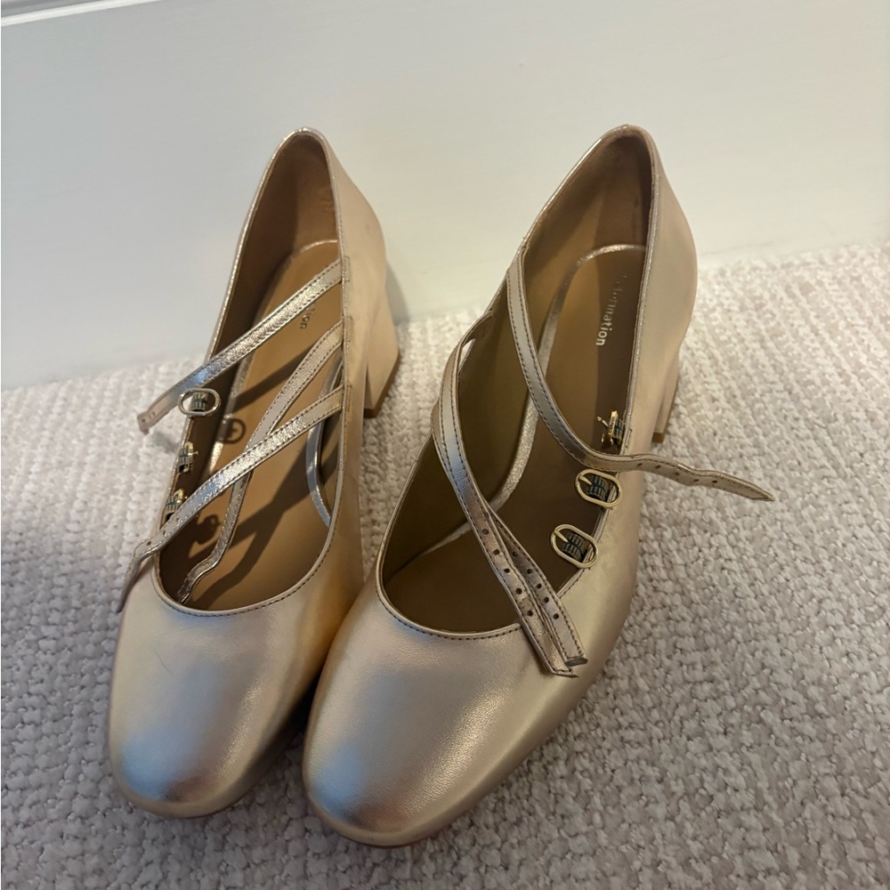 Reformation Gold Strappy Heels